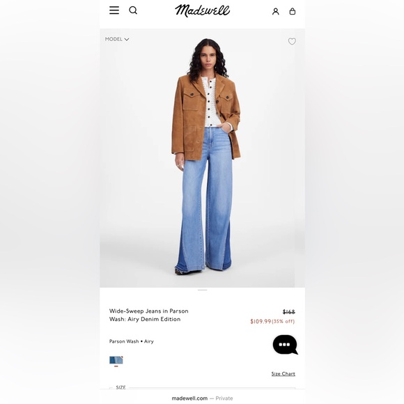 Madewell Denim - Madewell - Wide-Sweep Jeans in Parson - NWT